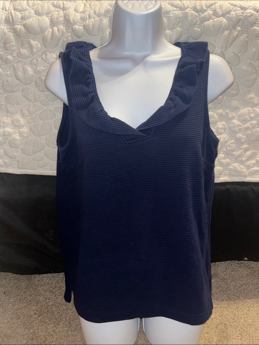 crown & ivy Navy Ruffle V-Neck Sleeveless Tank